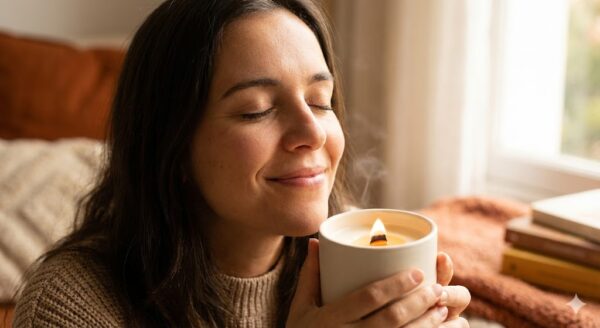 Sua vela aromática não cheira quando acesa? Descubra os 4 erros que matam o exalo (Hot Throw) da sua vela artesanal. Aprenda a temperatura correta, a porcentagem de essência ideal e o tempo de cura para criar velas super perfumadas.